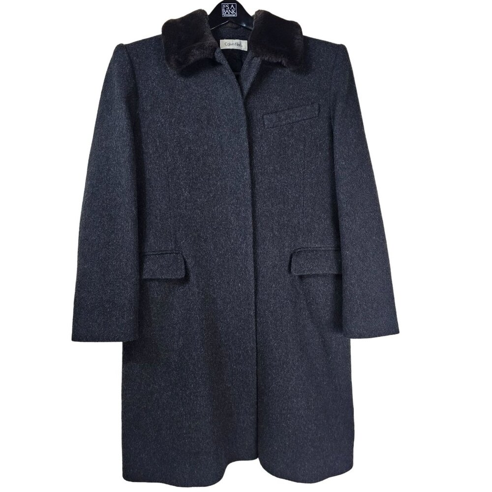 Vintage 70s Calvin Klein Merino Overcoat 14 Faux Fur Collar Luxury Union USA